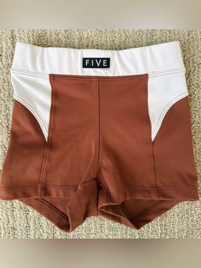 Five The Label- Kids Rust and White Colorblock Bike Shorts, dancewear